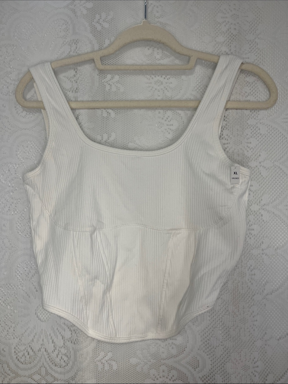 PINK Victoria's Secret White Ribbed Scoop Tank NWT XL